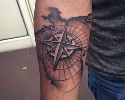 3D Compass & Map by Dio at Thirio Studio Athens,Greece | Compass tattoo,  Compass and map tattoo, Mens shoulder tattoo