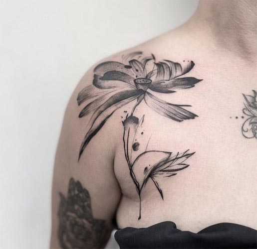 abstract lotus tattoo design female chest collarbone shoulder