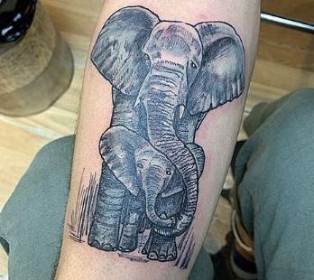 elephant with calf tattoo design