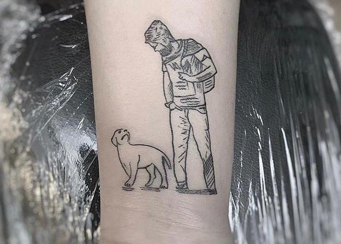 man with dog tattoo design