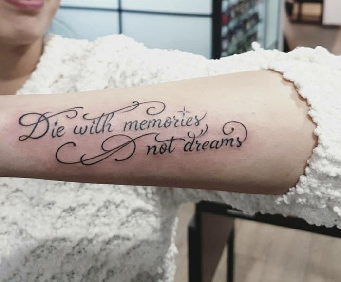 quote tattoo design on arm