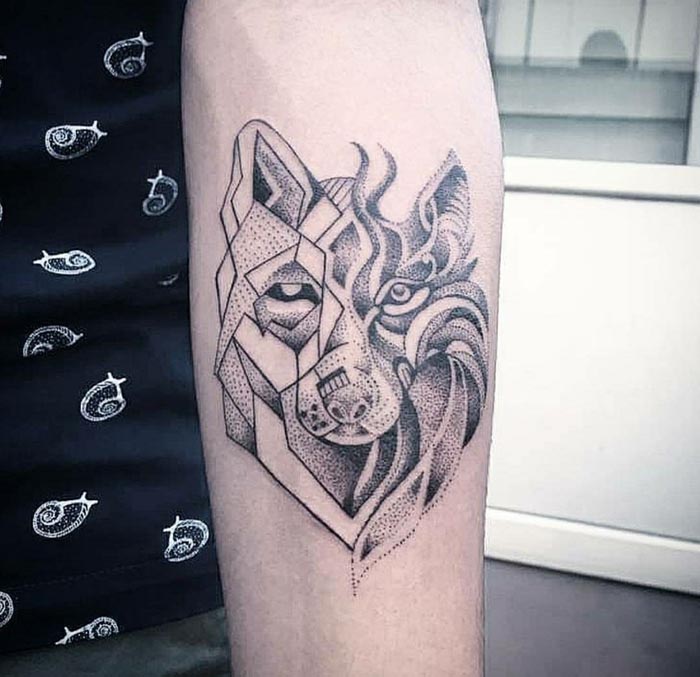 wolf tattoo dot work design