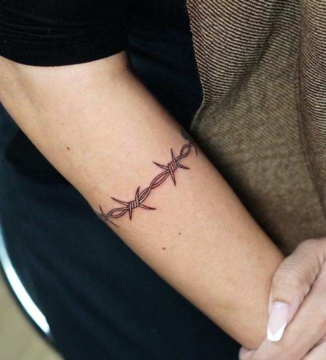 armband barbed wire tattoo female arm upper forearm