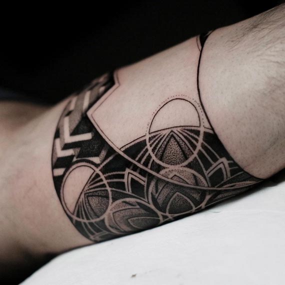 mandala sacred geometry flower of life pattern armband tattoo male forearm 3