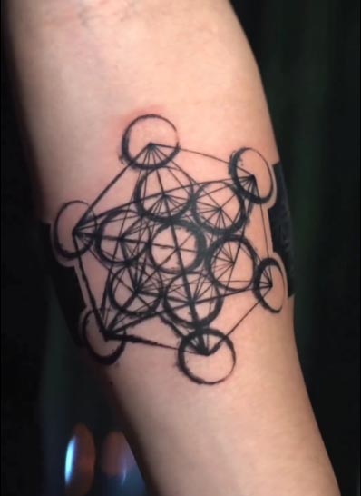 metatrons cube sacred geometry japanese asanoha pattern tattoo male forearm 1