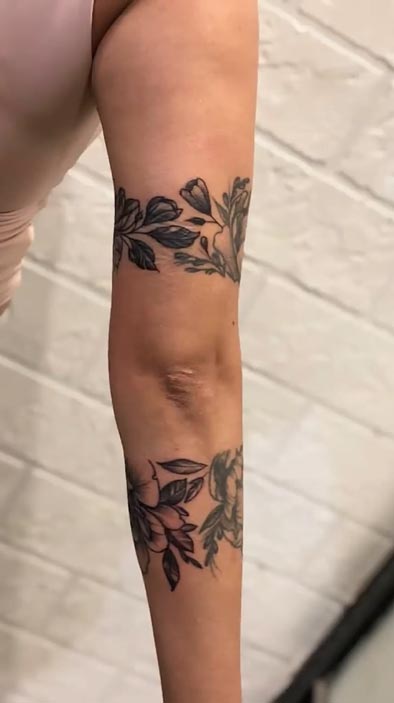 peony flowers floral blooming petals leaves branches armband tattoo upper arm bicep 3