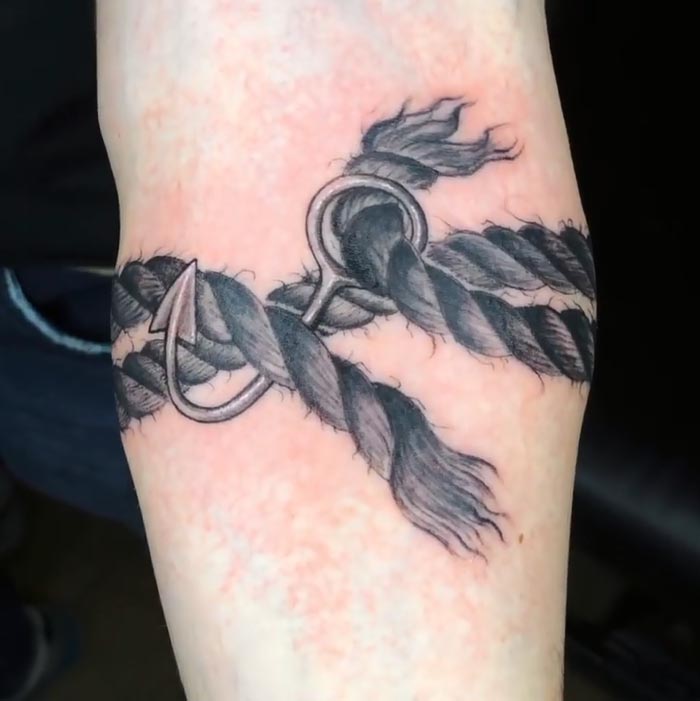 twisted rope anchor hook armband tattoo male forearm 1