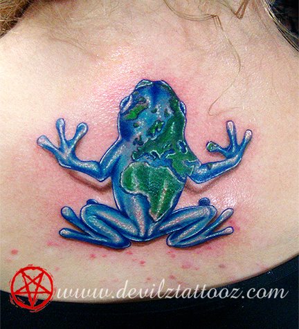 frog world map custom color tattoo