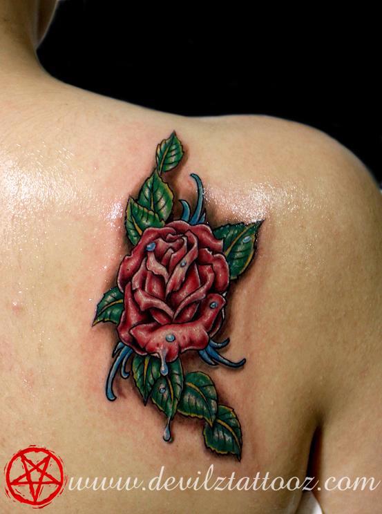 new school rose color tattoo