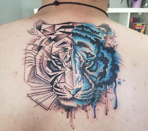 color tiger tattoo on back