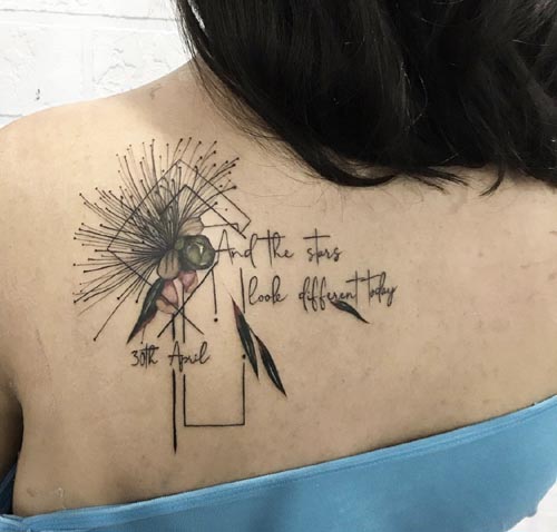 customized flower quote tattoo on back