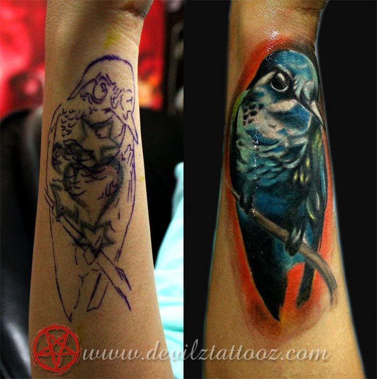 bird cover up tattoo