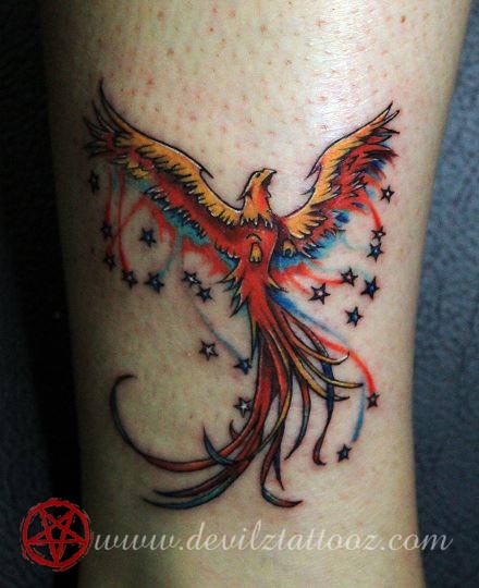 phoenix color stars tattoo art