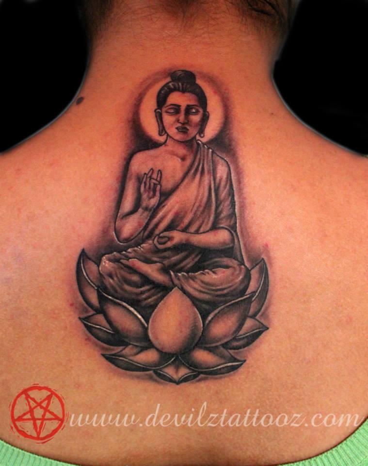 buddha lotus tattoo on back