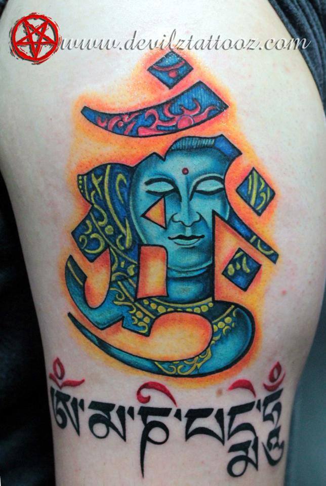 buddha om colored tattoo
