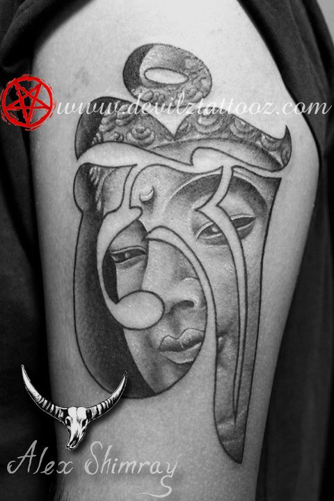 buddhist om buddha black and grey tattoo