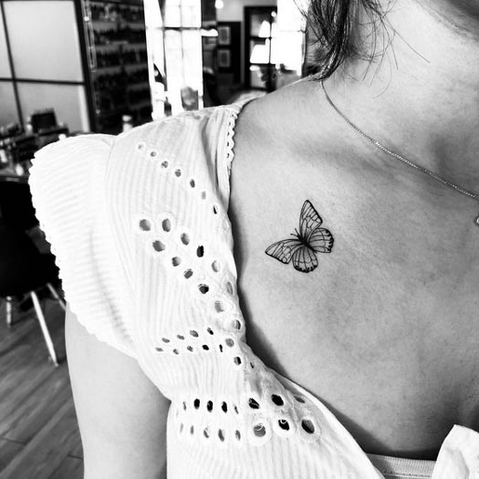 1 butterfly tattoo design black and grey female collarbone minimalist