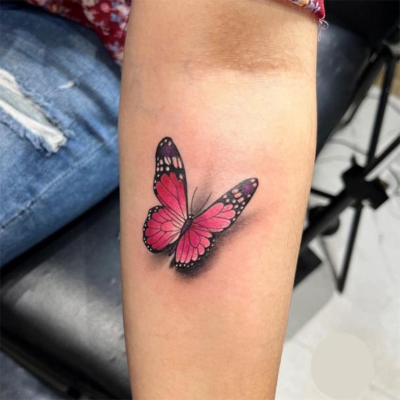 3d pink butterfly tattoo design color female forearm
