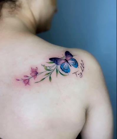 butterfly flower name design female back shoulder