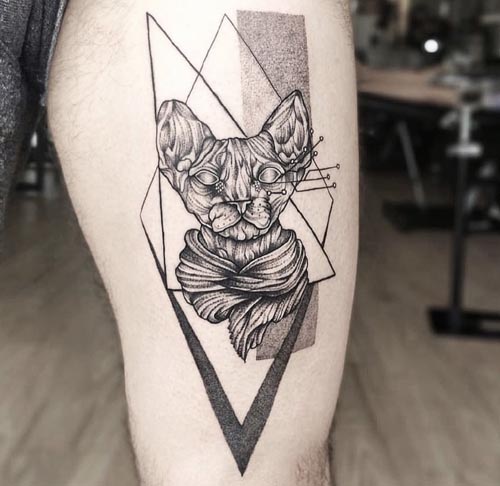 geometric abstract cat tattoo