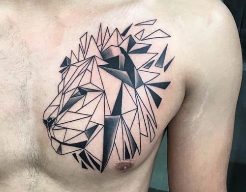 creative lion tattoo design on chest