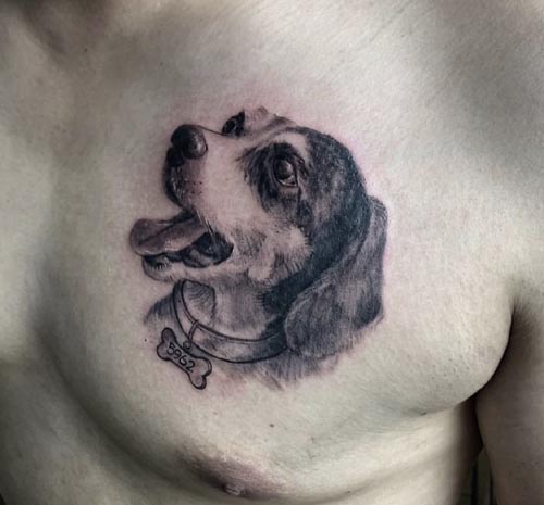 dog face tattoo design on chest