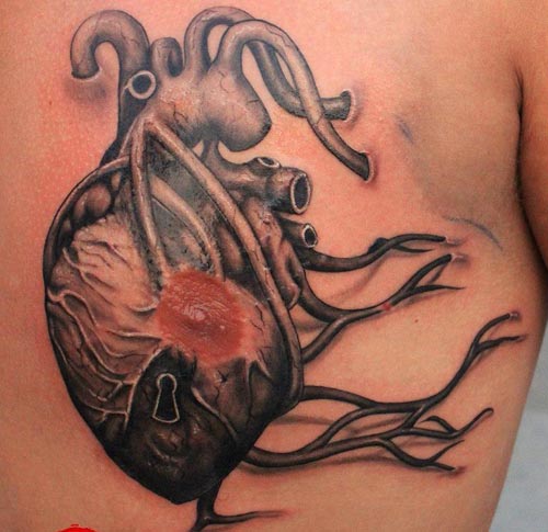 heart key hole viens root tattoo
