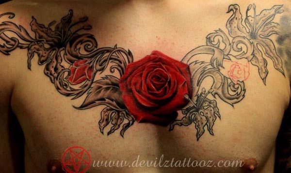 rose chest piece tattoo design