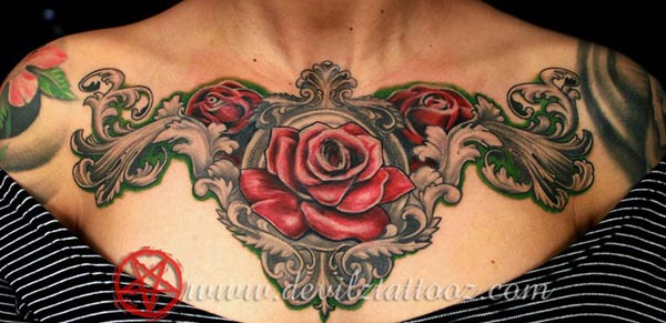 roses chest tattoo design