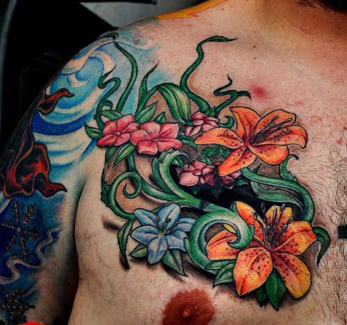 spring flowers color tattoo