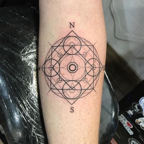 compass cardinal directions n s e w letters concentric rings triangles squares dotted lines