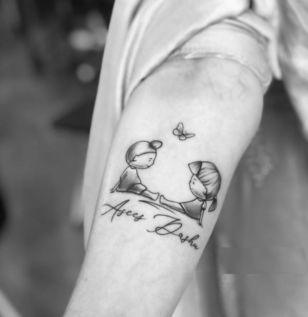 cherishing couple childhood love tattoo