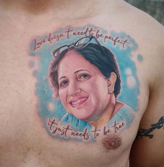 male chest wife tattoo memorial tattoo