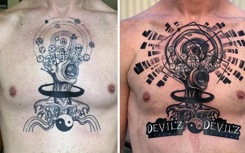 customized tattoo cover up tattoo remodelled chest