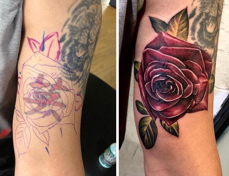 symbol cover up tattoo rose flower hand