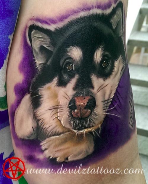 german shepherd purple background dog tattoo