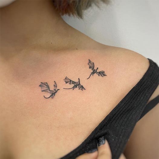 3 small dragon tattoo design female collarbone