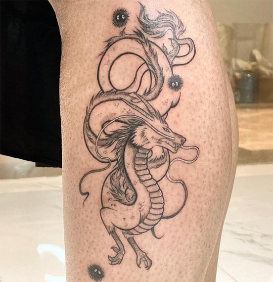 anime dragon haku spirited away tattoo female leg