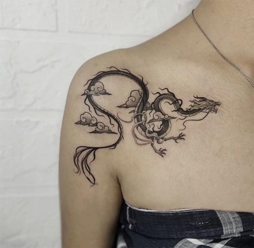 dragon clouds tattoo design female collarbone shoulder