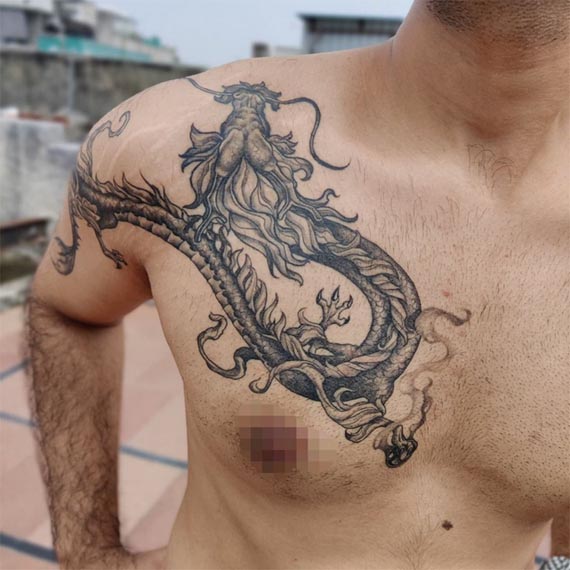 dragon tattoo design male chest bicep shoulder blade 1