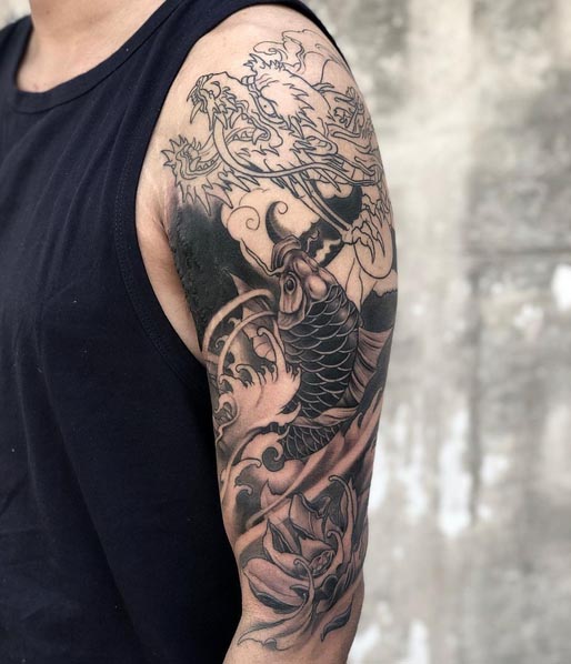 koi dragon half sleeve tattoo designs male 1