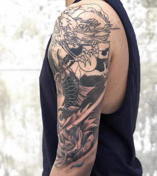 koi dragon half sleeve tattoo designs male 2