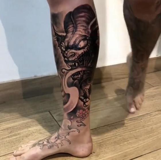 samurai warrior dragon tattoo design male half leg 2