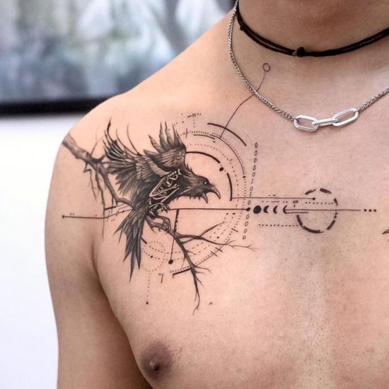 eagle geometric pattern tattoo design male chest