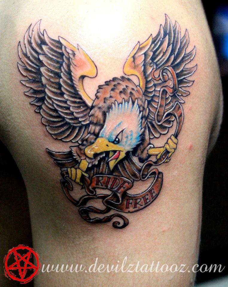 eagle new school banner motorcycle tattoo art