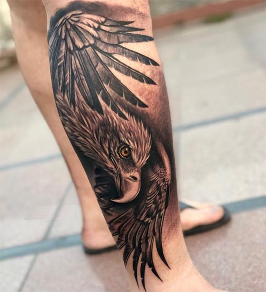 eagle tattoo black and grey male leg