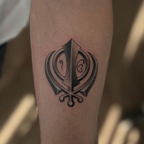 khanda ek onkar tattoo design male forearm