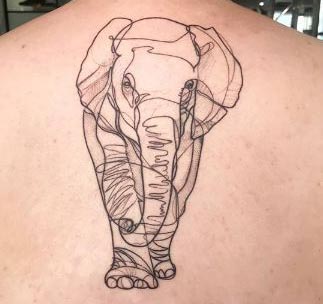 curved lines elephant tattoo man back
