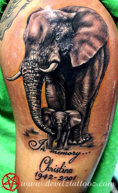 elephant and calf memorial tattoo