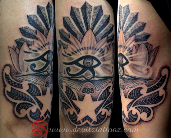 eye of horus dot work tattoo